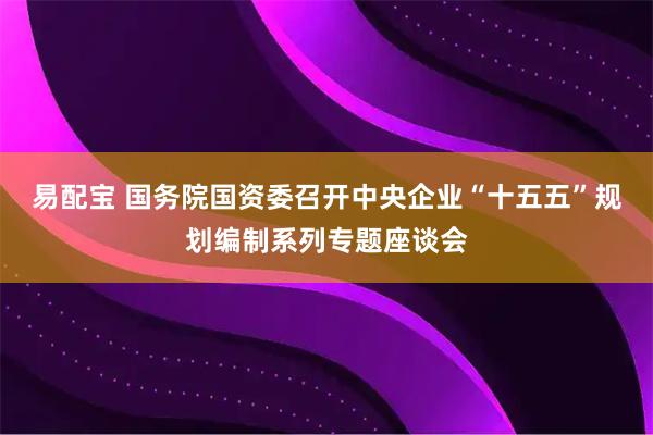 易配宝 国务院国资委召开中央企业“十五五”规划编制系列专题座谈会